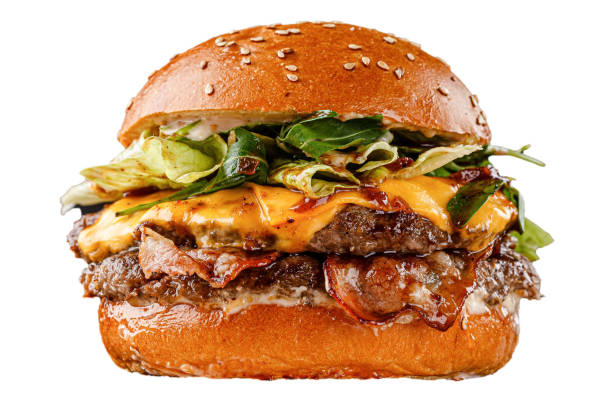 Different burgers for a restaurant menu on a white background. Isolated DOUBLE CHEESEBURGER